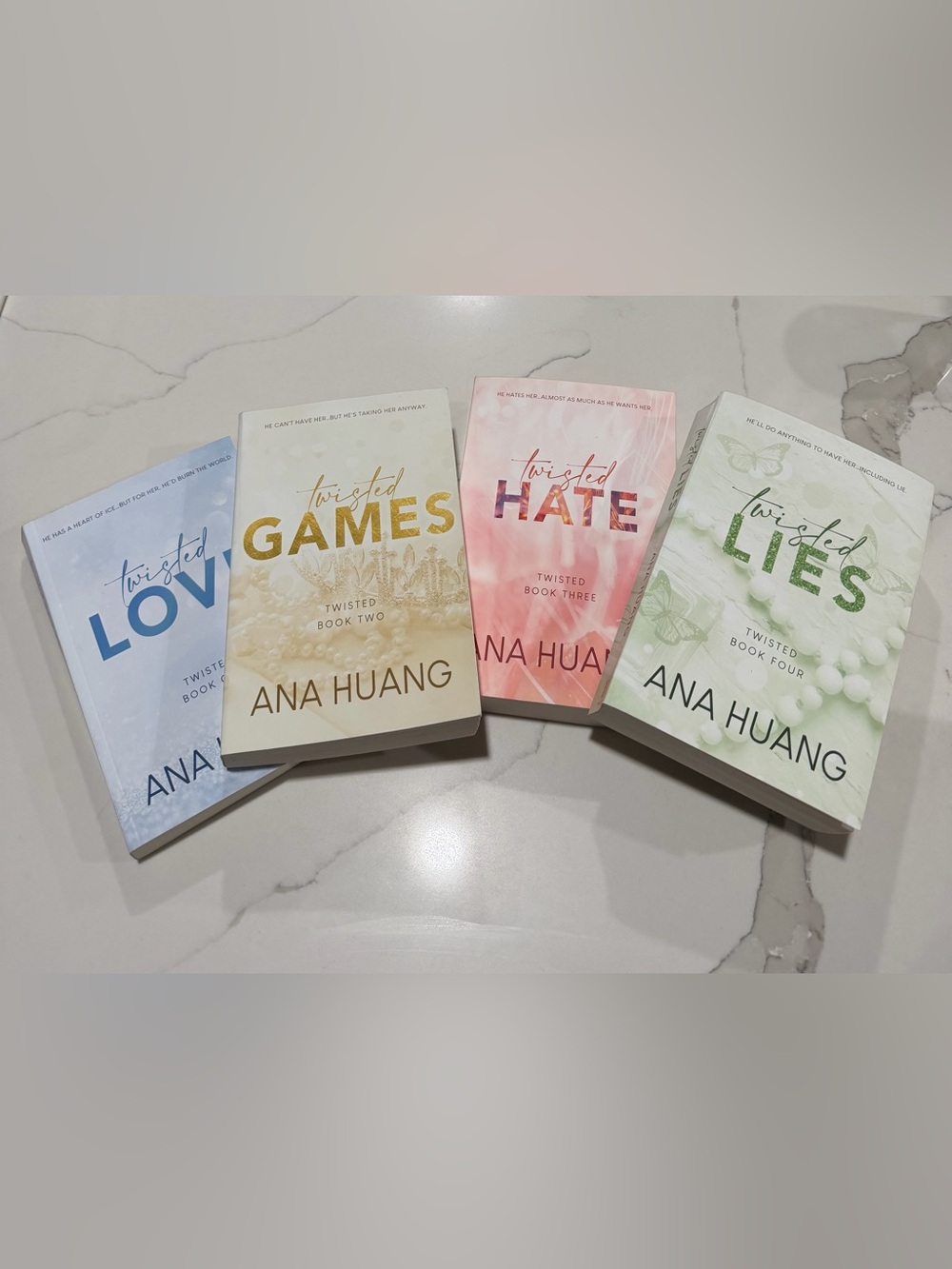 Twisted Series Book Set by Ana Huang- Pink, Cream, Blue, Green Covers